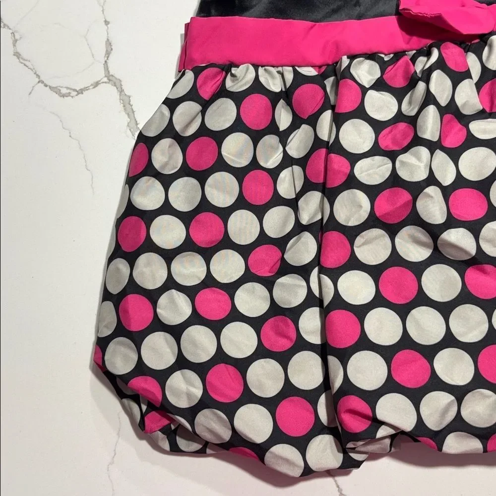 OshKosh B’Gosh | Girls Black Velour Pink Polka Dot Mini Puff Skirt Dress Size 6